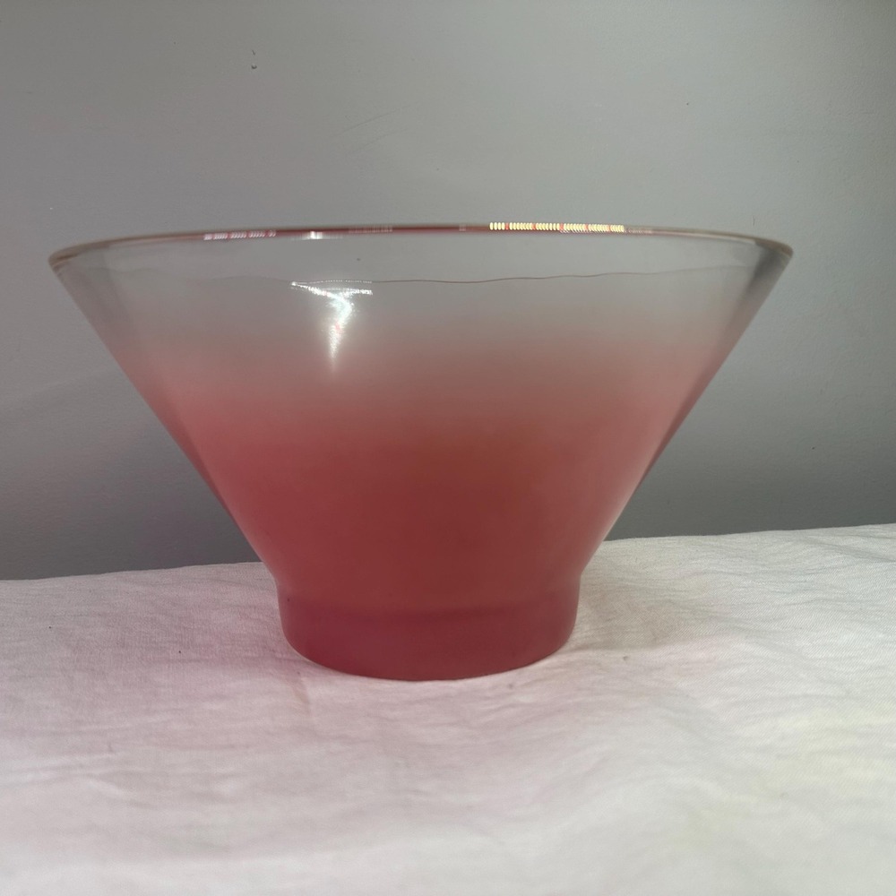 Vintage West Virginia Glass Blendo Coral Grapefruit Serving Bowl Gold Rim 10.25"